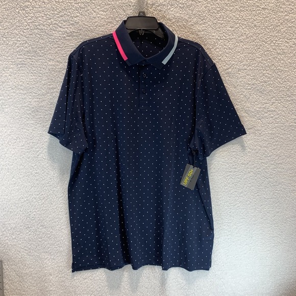 G/FORE Men's Polo Shirt XXL Golf Performance Polka Dot Blue Tech Jersey